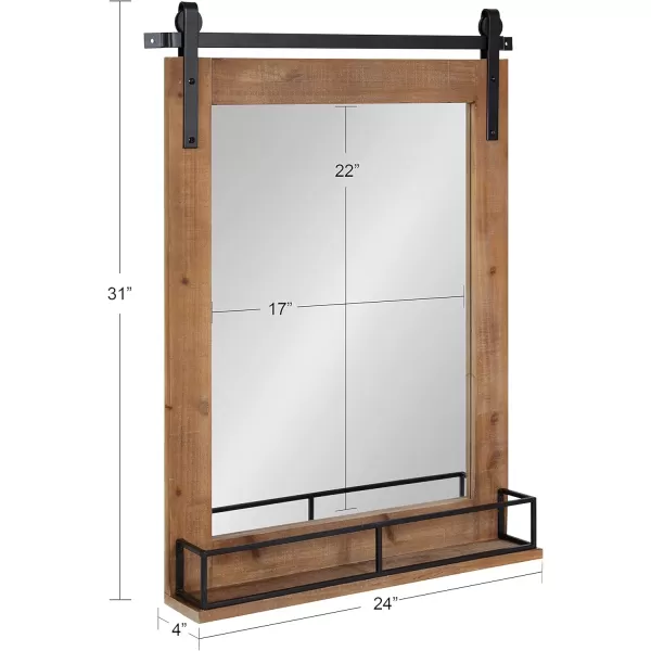 Kate and Laurel Cates Farmhouse Vertical Mirror with Shelf 24 x 31 Rustic Brown Decorative Rustic Wall Mirror with Functional Shelf for Storage and DisplayRustic Brown