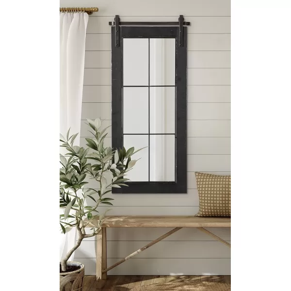 Kate and Laurel Cates Farmhouse Window Wall Mirror 22 x 37 Black Sophisticated 4Pane Panel Mirror for WallBlack