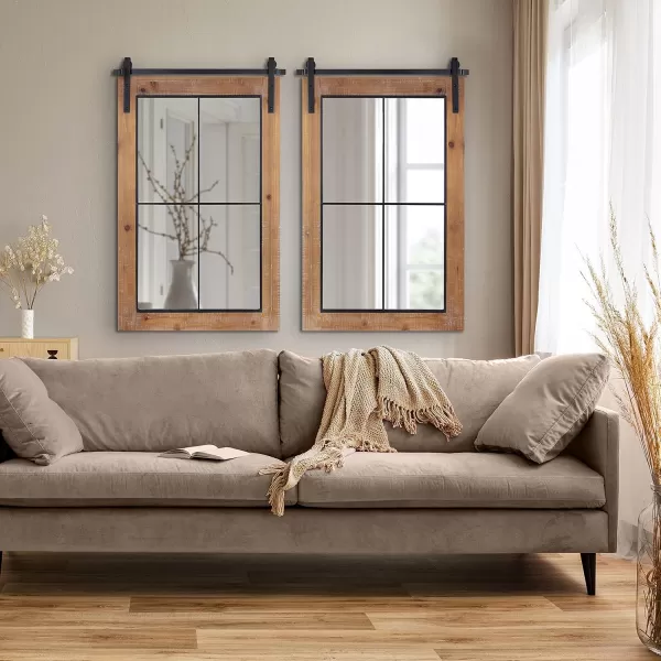 Kate and Laurel Cates Farmhouse Window Wall Mirror 22 x 37 Black Sophisticated 4Pane Panel Mirror for WallRustic Brown