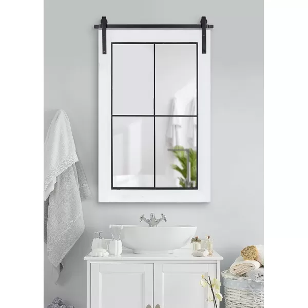 Kate and Laurel Cates Farmhouse Window Wall Mirror 22 x 37 Black Sophisticated 4Pane Panel Mirror for WallWhite
