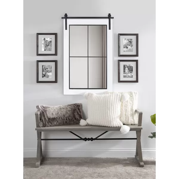 Kate and Laurel Cates Farmhouse Window Wall Mirror 22 x 37 Black Sophisticated 4Pane Panel Mirror for WallWhite
