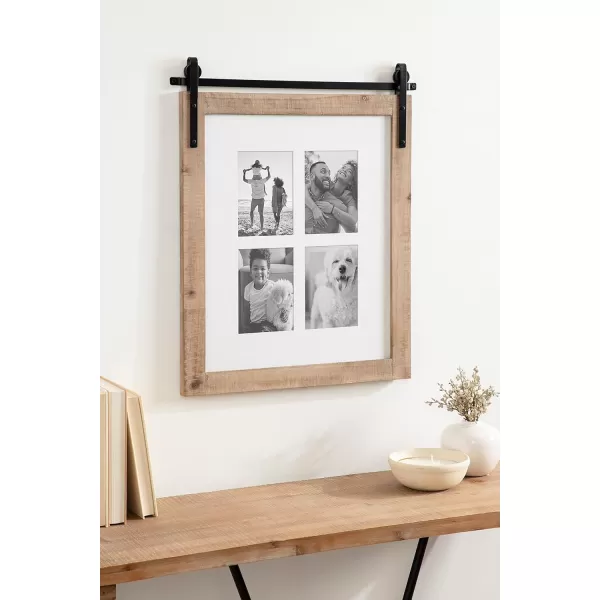 Kate and Laurel Cates Farmhouse Wooden Collage Picture Frame 21x26 Matted to 4 5x7 Rustic Natural Brown Photograph Frame Fitting Four 5x7 Images with Barn DoorInspired Design