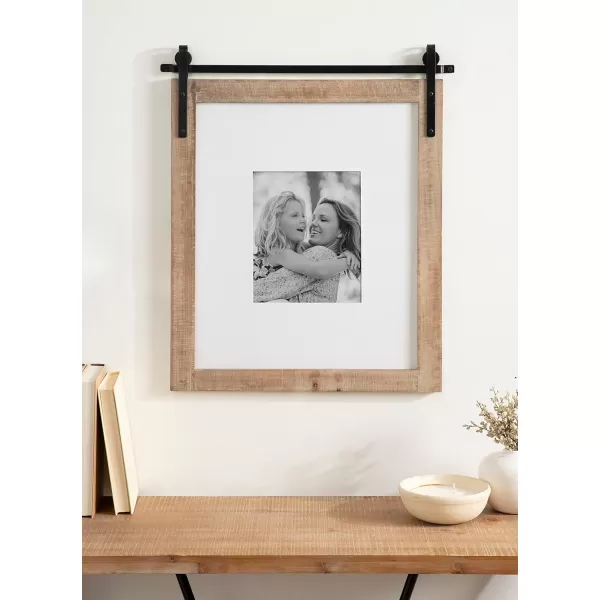 Kate and Laurel Cates Farmhouse Wooden Picture Frame 21x26 Matted to 1 8x10 Rustic Natural Brown Photograph Frame Fitting One 8x10 Image with Barn DoorInspired Design