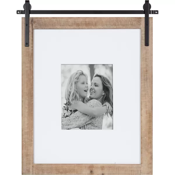 Kate and Laurel Cates Farmhouse Wooden Picture Frame 21x26 Matted to 1 8x10 Rustic Natural Brown Photograph Frame Fitting One 8x10 Image with Barn DoorInspired Design
