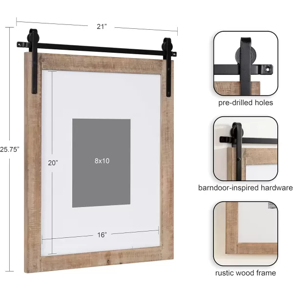 Kate and Laurel Cates Farmhouse Wooden Picture Frame 21x26 Matted to 1 8x10 Rustic Natural Brown Photograph Frame Fitting One 8x10 Image with Barn DoorInspired Design