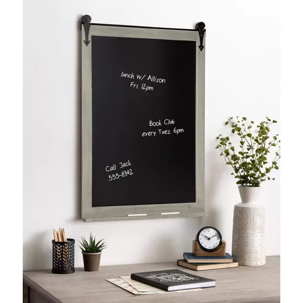 Kate and Laurel Cates Modern Farmhouse Barn Door Wood Framed Chalkboard Rustic BrownGray