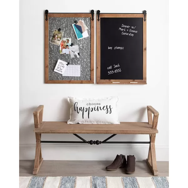 Kate and Laurel Cates Modern Farmhouse Barn Door Wood Framed Galvanized Metal Magnetic Memo Board Rustic BrownRustic Brown