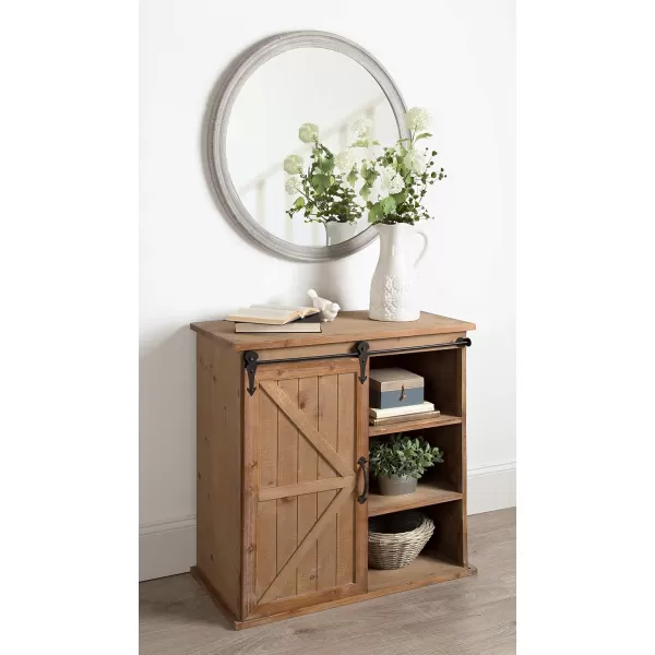 Kate and Laurel Cates MultiPurpose Wooden Rolling Kitchen Cart Storage Cabinet with Sliding Barn Door and Locking Wheels Antique WhiteRustic Brown