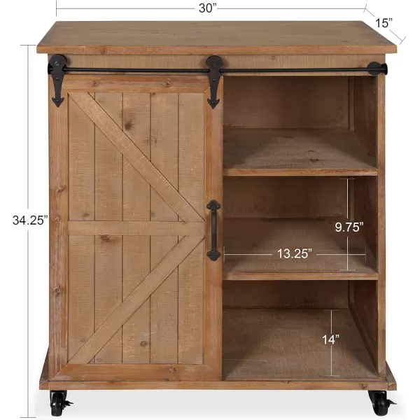 Kate and Laurel Cates MultiPurpose Wooden Rolling Kitchen Cart Storage Cabinet with Sliding Barn Door and Locking Wheels Antique WhiteRustic Brown