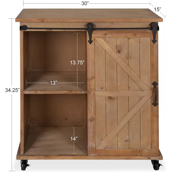Kate and Laurel Cates MultiPurpose Wooden Rolling Kitchen Cart Storage Cabinet with Sliding Barn Door and Locking Wheels Antique WhiteRustic Brown