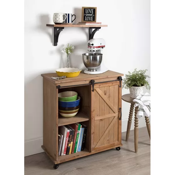 Kate and Laurel Cates MultiPurpose Wooden Rolling Kitchen Cart Storage Cabinet with Sliding Barn Door and Locking Wheels Antique WhiteRustic Brown