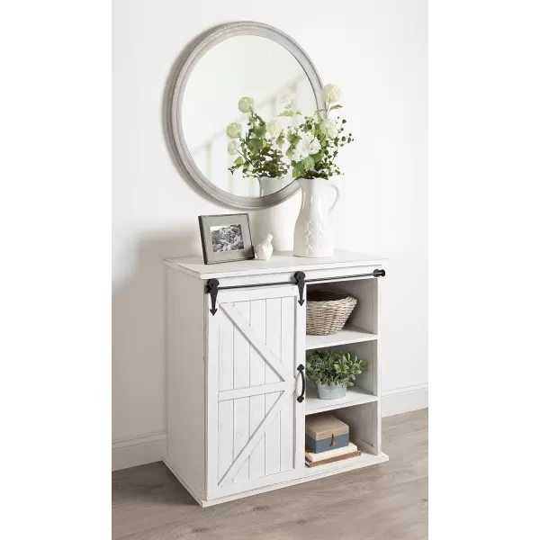 Kate and Laurel Cates MultiPurpose Wooden Rolling Kitchen Cart Storage Cabinet with Sliding Barn Door and Locking Wheels Antique WhiteWhite