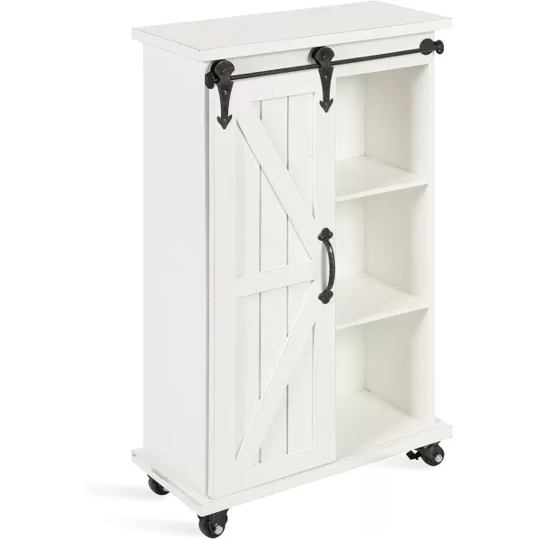 Kate and Laurel Cates MultiPurpose Wooden Rolling Kitchen Cart Storage Cabinet with Sliding Barn Door and Locking Wheels Antique WhiteWhite