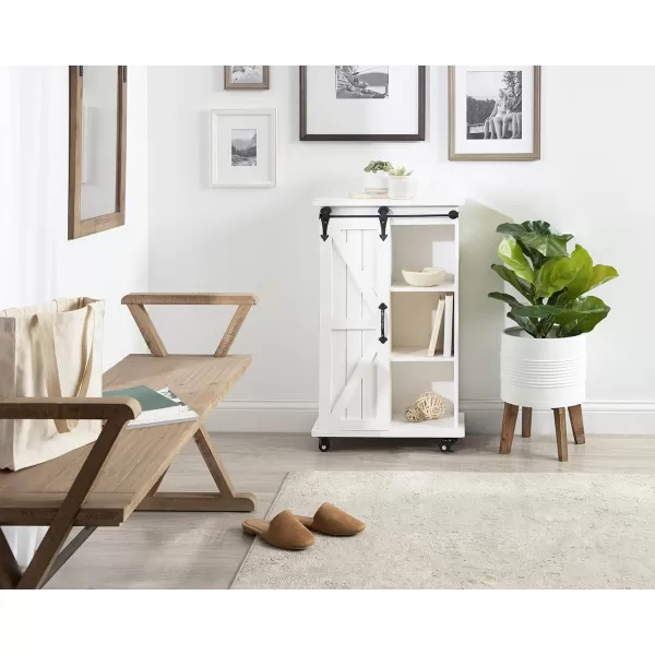 Kate and Laurel Cates MultiPurpose Wooden Rolling Kitchen Cart Storage Cabinet with Sliding Barn Door and Locking Wheels Antique WhiteWhite