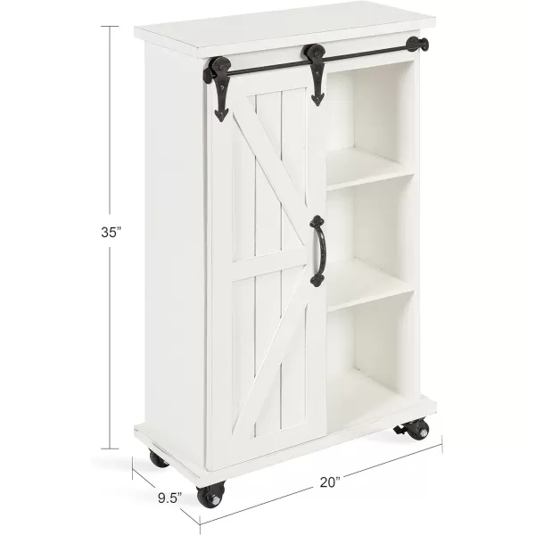 Kate and Laurel Cates MultiPurpose Wooden Rolling Kitchen Cart Storage Cabinet with Sliding Barn Door and Locking Wheels Antique WhiteWhite