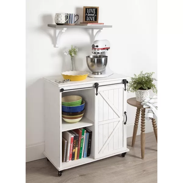 Kate and Laurel Cates MultiPurpose Wooden Rolling Kitchen Cart Storage Cabinet with Sliding Barn Door and Locking Wheels Antique WhiteWhite