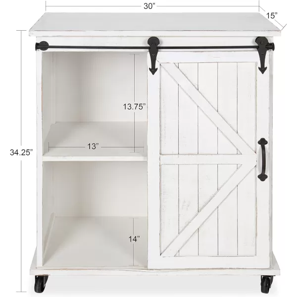 Kate and Laurel Cates MultiPurpose Wooden Rolling Kitchen Cart Storage Cabinet with Sliding Barn Door and Locking Wheels Antique WhiteWhite