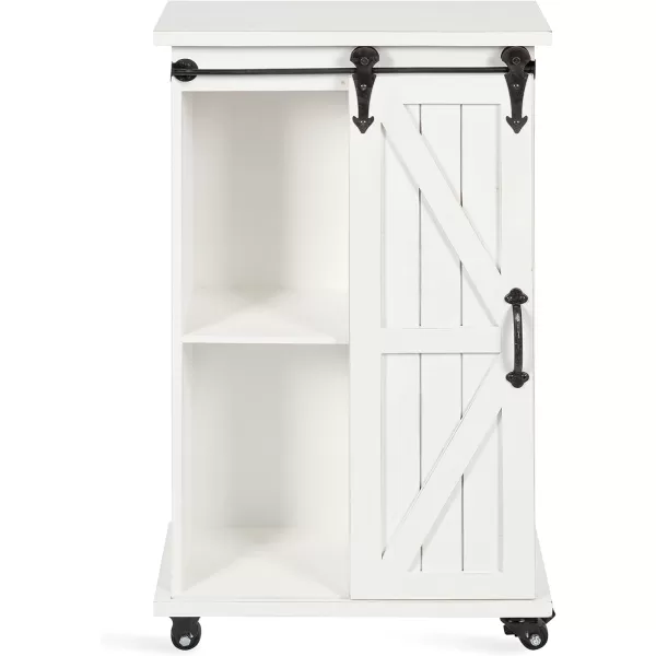 Kate and Laurel Cates MultiPurpose Wooden Rolling Kitchen Cart Storage Cabinet with Sliding Barn Door and Locking Wheels Antique WhiteWhite