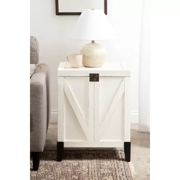 Kate and Laurel Cates Rustic Farmhouse Side Table with Trunk Storage for Living Room Home Decor 21x27x15 White