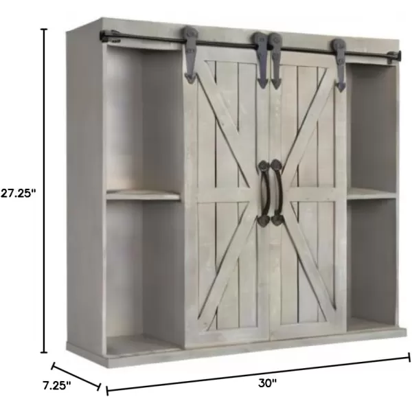Kate and Laurel Cates Rustic Sliding Door Floating Wall Cabinet 30 x 10 x 14 Rustic Brown Decorative Distressed Wood Floating Console Table for Farmhouse Entryway DecorGrey