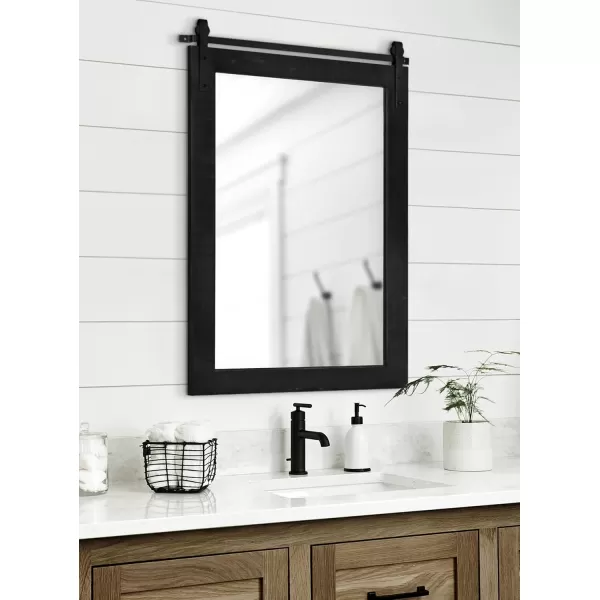 Kate and Laurel Cates Rustic Wall Mirror 22quot x 30quot Coastal White Farmhouse Barn DoorInspired Wall DecorBlack