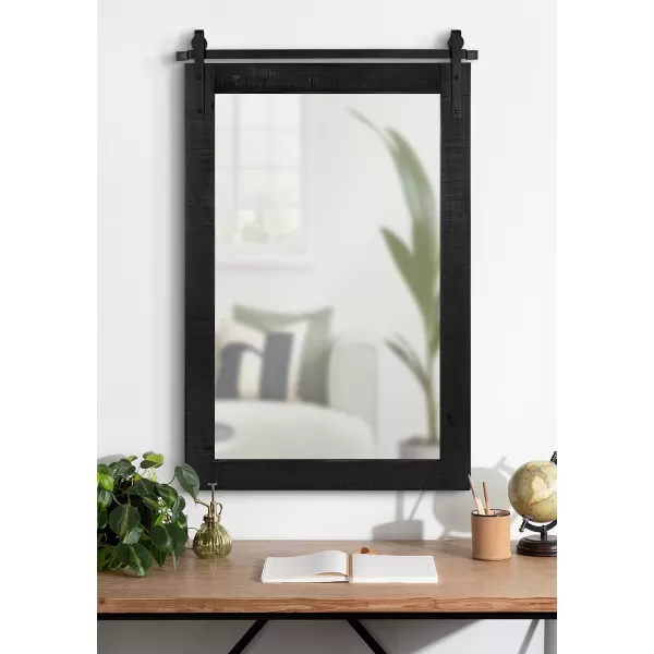 Kate and Laurel Cates Rustic Wall Mirror 22quot x 30quot Coastal White Farmhouse Barn DoorInspired Wall DecorBlack