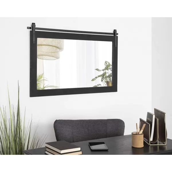 Kate and Laurel Cates Rustic Wall Mirror 22quot x 30quot Coastal White Farmhouse Barn DoorInspired Wall DecorBlack