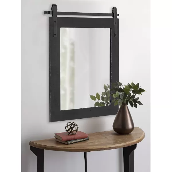 Kate and Laurel Cates Rustic Wall Mirror 22quot x 30quot Coastal White Farmhouse Barn DoorInspired Wall DecorBlack