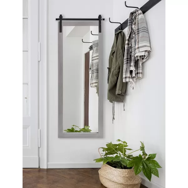 Kate and Laurel Cates Rustic Wall Mirror 22quot x 30quot Coastal White Farmhouse Barn DoorInspired Wall DecorGrey