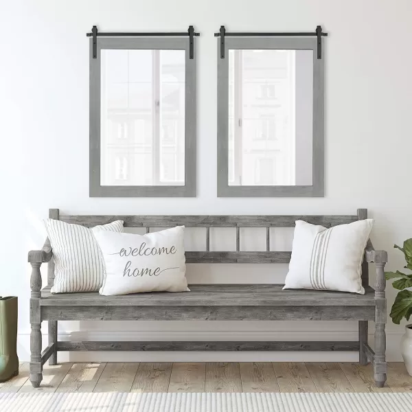Kate and Laurel Cates Rustic Wall Mirror 22quot x 30quot Coastal White Farmhouse Barn DoorInspired Wall DecorGrey