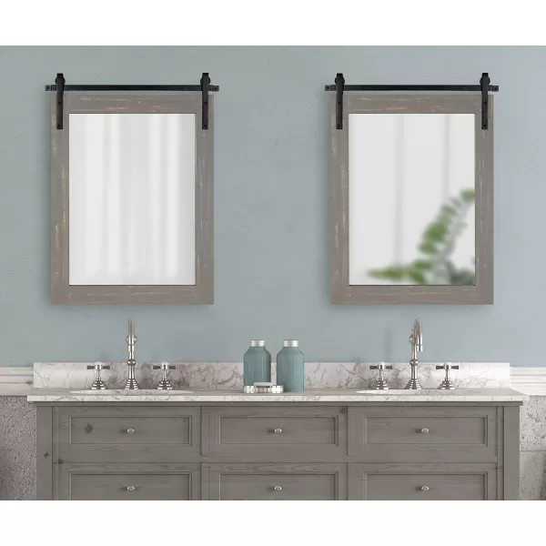 Kate and Laurel Cates Rustic Wall Mirror 22quot x 30quot Coastal White Farmhouse Barn DoorInspired Wall DecorGrey