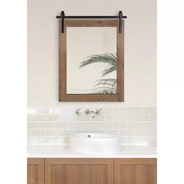Kate and Laurel Cates Rustic Wall Mirror 22quot x 30quot Coastal White Farmhouse Barn DoorInspired Wall DecorRustic Brown