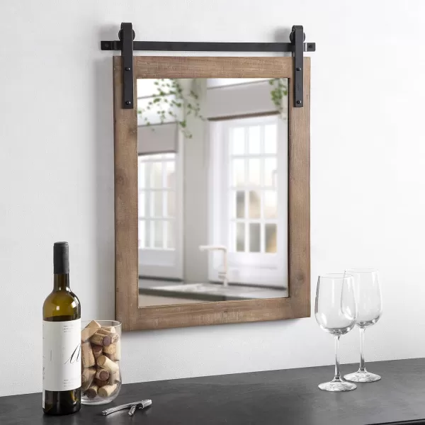 Kate and Laurel Cates Rustic Wall Mirror 22quot x 30quot Coastal White Farmhouse Barn DoorInspired Wall DecorRustic Brown