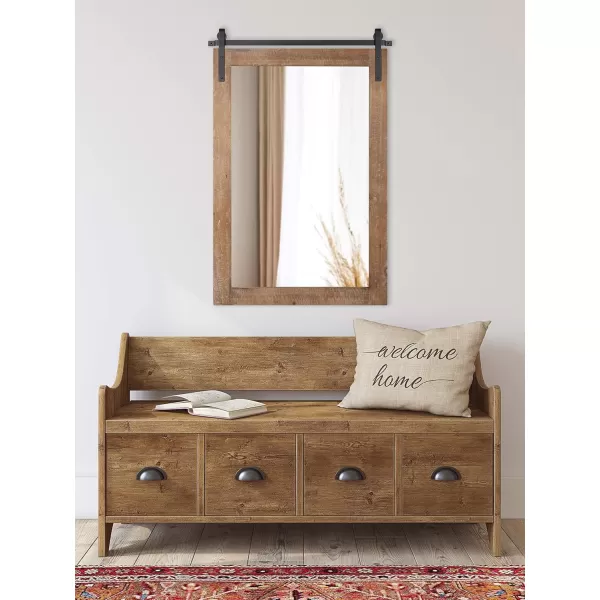 Kate and Laurel Cates Rustic Wall Mirror 22quot x 30quot Coastal White Farmhouse Barn DoorInspired Wall DecorRustic Brown