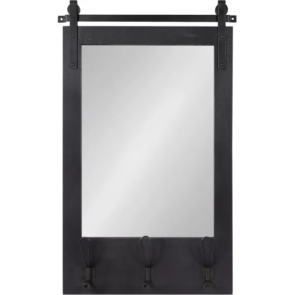 Kate and Laurel Cates Rustic Wall Mirror with Hooks 18 x 28 Black Farmhouse Wall Decor with FunctionBlack