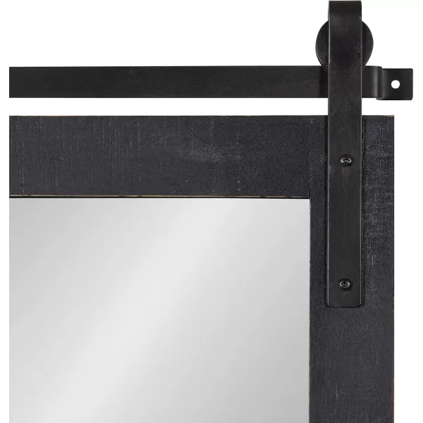 Kate and Laurel Cates Rustic Wall Mirror with Hooks 18 x 28 Black Farmhouse Wall Decor with FunctionBlack