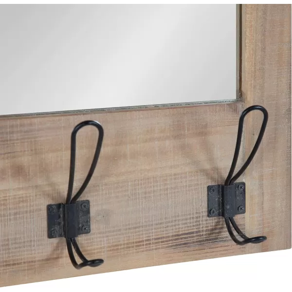 Kate and Laurel Cates Rustic Wall Mirror with Hooks 18 x 28 Black Farmhouse Wall Decor with FunctionRustic Brown