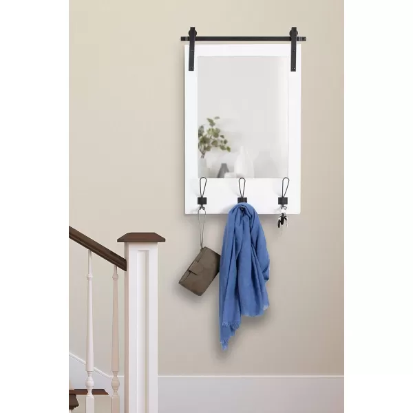 Kate and Laurel Cates Rustic Wall Mirror with Hooks 18 x 28 White Farmhouse Wall Decor with FunctionWhite