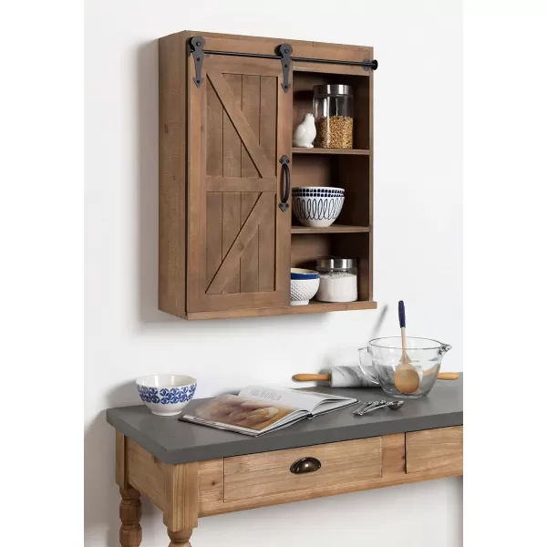 Kate and Laurel Cates Wood Wall Storage Cabinet with Sliding Barn Door FarmhouseStyle Wall Cabinet Ideal for Use as a Bathroom Cabinet Pantry Cabinet Kitchen Cabinet Rustic BrownRustic Brown