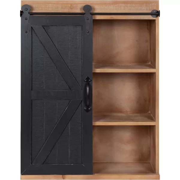 Kate and Laurel Cates Wood Wall Storage Cabinet with Sliding Barn Door FarmhouseStyle Wall Cabinet Ideal for Use as a Bathroom Cabinet Pantry Cabinet Kitchen Cabinet Rustic BrownBlackRustic Brown