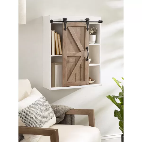 Kate and Laurel Cates Wood Wall Storage Cabinet with Sliding Barn Door FarmhouseStyle Wall Cabinet Ideal for Use as a Bathroom Cabinet Pantry Cabinet Kitchen Cabinet Rustic BrownWhiteRustic Brown