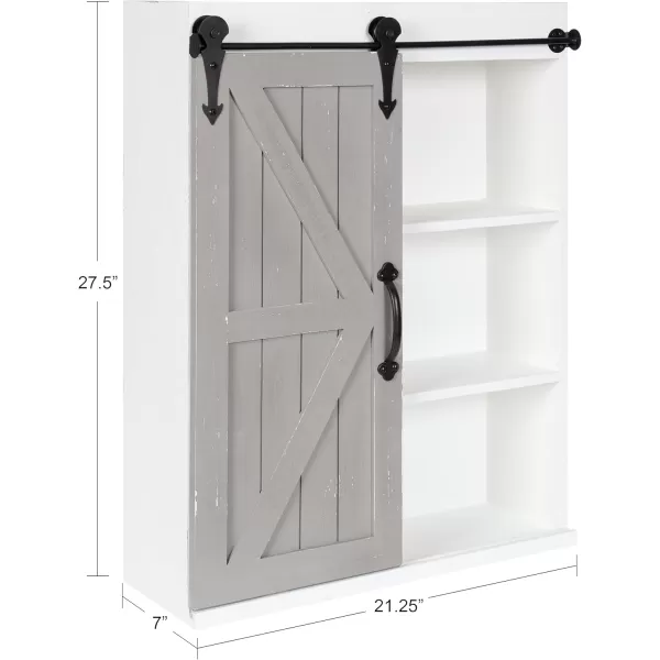 Kate and Laurel Cates Wood Wall Storage Cabinet with Sliding Barn Door FarmhouseStyle Wall Cabinet Ideal for Use as a Bathroom Cabinet Pantry Cabinet Kitchen Cabinet Rustic BrownWhiteGray