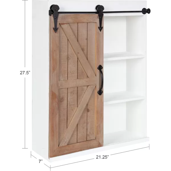 Kate and Laurel Cates Wood Wall Storage Cabinet with Sliding Barn Door FarmhouseStyle Wall Cabinet Ideal for Use as a Bathroom Cabinet Pantry Cabinet Kitchen Cabinet Rustic BrownWhiteRustic Brown