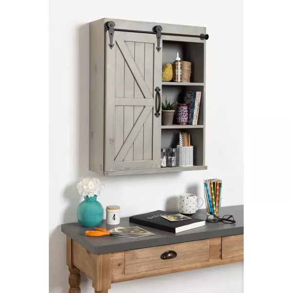 Kate and Laurel Cates Wood Wall Storage Cabinet with Sliding Barn Door FarmhouseStyle Wall Cabinet Ideal for Use as a Bathroom Cabinet Pantry Cabinet Kitchen Cabinet Rustic BrownGrey