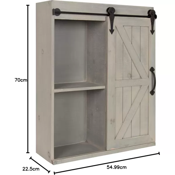 Kate and Laurel Cates Wood Wall Storage Cabinet with Sliding Barn Door FarmhouseStyle Wall Cabinet Ideal for Use as a Bathroom Cabinet Pantry Cabinet Kitchen Cabinet Rustic BrownGrey