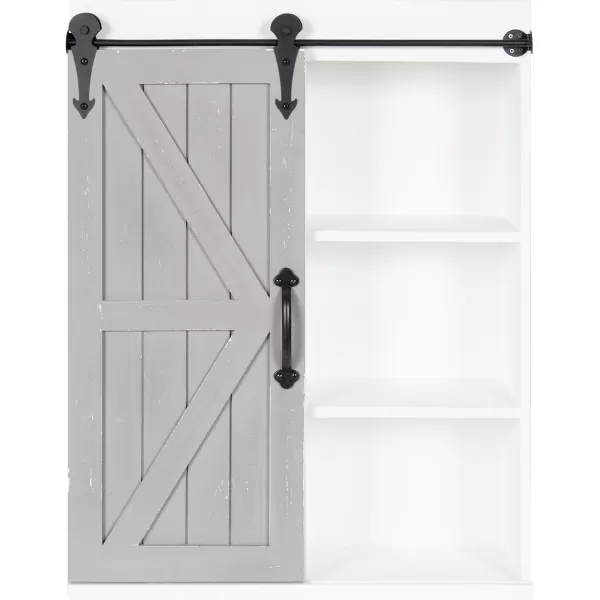 Kate and Laurel Cates Wood Wall Storage Cabinet with Sliding Barn Door FarmhouseStyle Wall Cabinet Ideal for Use as a Bathroom Cabinet Pantry Cabinet Kitchen Cabinet Rustic BrownWhiteGray