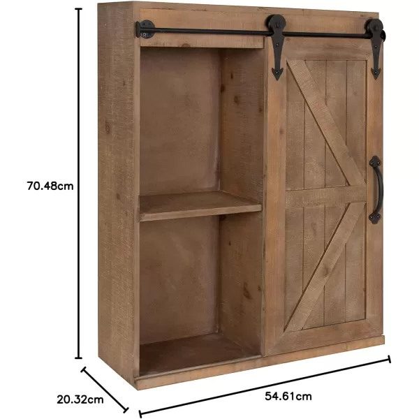 Kate and Laurel Cates Wood Wall Storage Cabinet with Sliding Barn Door FarmhouseStyle Wall Cabinet Ideal for Use as a Bathroom Cabinet Pantry Cabinet Kitchen Cabinet Rustic BrownRustic Brown