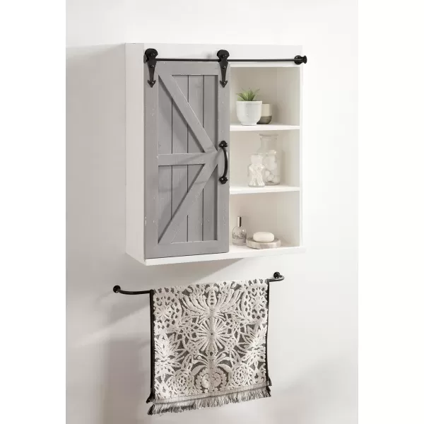 Kate and Laurel Cates Wood Wall Storage Cabinet with Sliding Barn Door FarmhouseStyle Wall Cabinet Ideal for Use as a Bathroom Cabinet Pantry Cabinet Kitchen Cabinet Rustic BrownWhiteGray