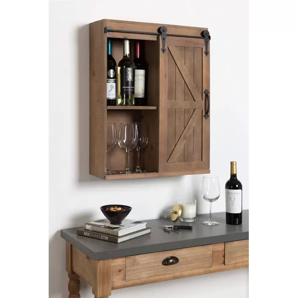 Kate and Laurel Cates Wood Wall Storage Cabinet with Sliding Barn Door FarmhouseStyle Wall Cabinet Ideal for Use as a Bathroom Cabinet Pantry Cabinet Kitchen Cabinet Rustic BrownRustic Brown