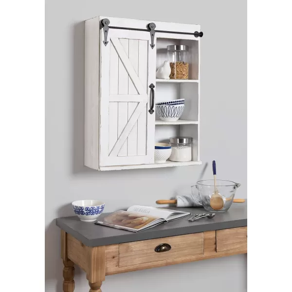 Kate and Laurel Cates Wood Wall Storage Cabinet with Sliding Barn Door FarmhouseStyle Wall Cabinet Ideal for Use as a Bathroom Cabinet Pantry Cabinet Kitchen Cabinet Rustic BrownWhite